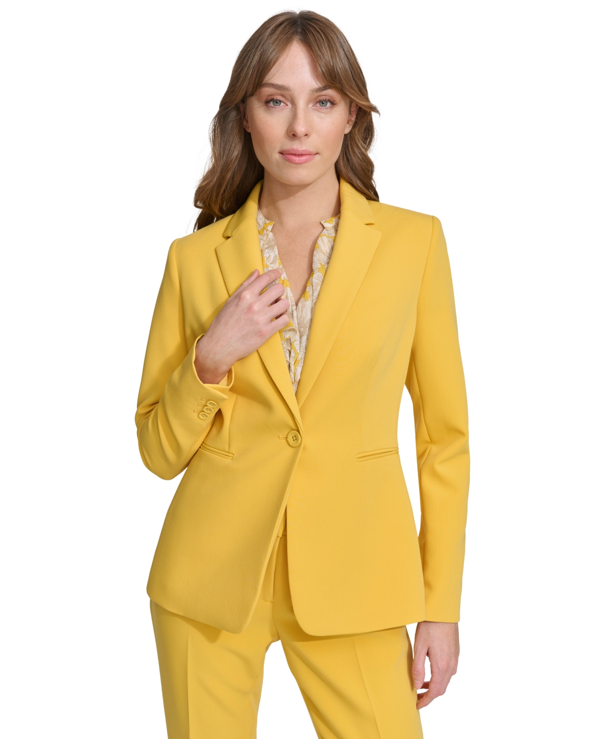 Shop Tommy Hilfiger Women's Solid Single-button Notched-collar Blazer In Deep Maize