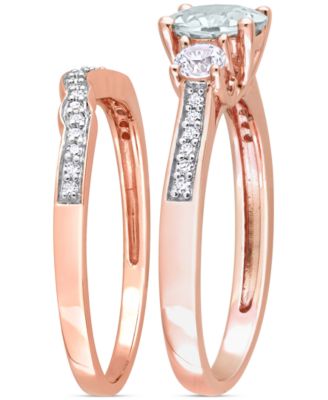 Aquamarine (5/8 ct. t.w.) & Lab-Grown White Sapphire (1/3 ct. t.w.) Bridal Set in 10k Rose Gold