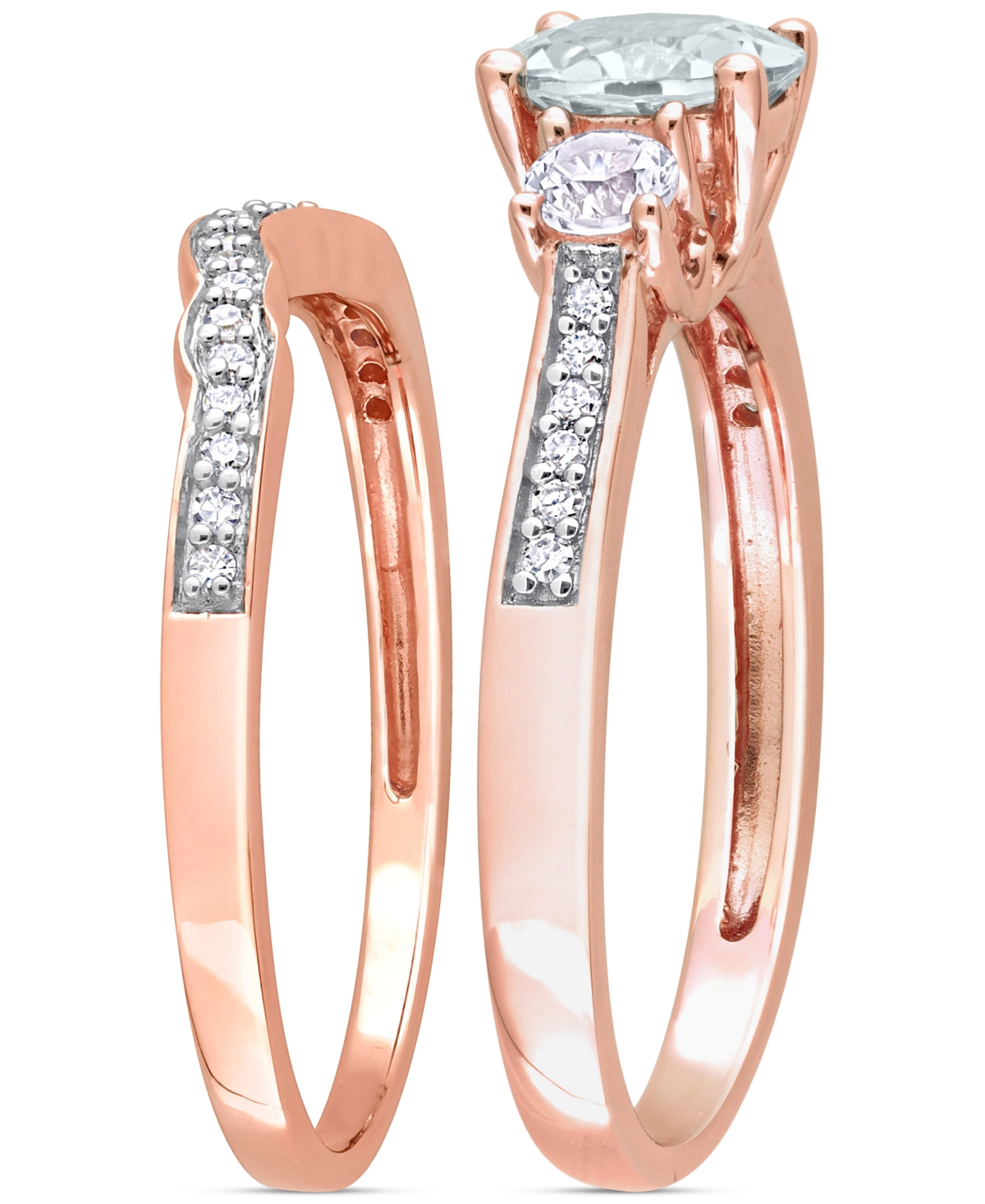 (5/8 ct. t.w.) & Lab-Grown White Sapphire (1/3 ct. t.w.) Bridal Set in 10k Rose Gold - Aquamarine