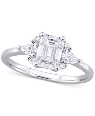 Macy's - Moissanite (1-3/8 ct. t.w.) Octagon-Cut Cluster Engagement Ring in Sterling Silver