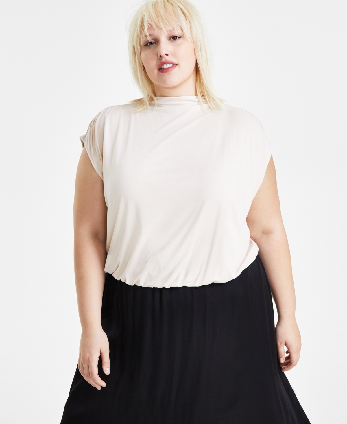 Trendy Plus Size Short-Sleeve Blouson Tee, Created for Macy's - Teal Oasis