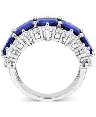 Lab-Grown Blue Sapphire (4-5/8 ct. t.w.) & Lab-Grown White Sapphire (2-1/10 ct. t.w.) Three Row Ring in Sterling Silver
