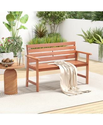 Patio Solid Wood Bench Wood 2-Seat Chair with Slatted Seat & Inclined Backrest