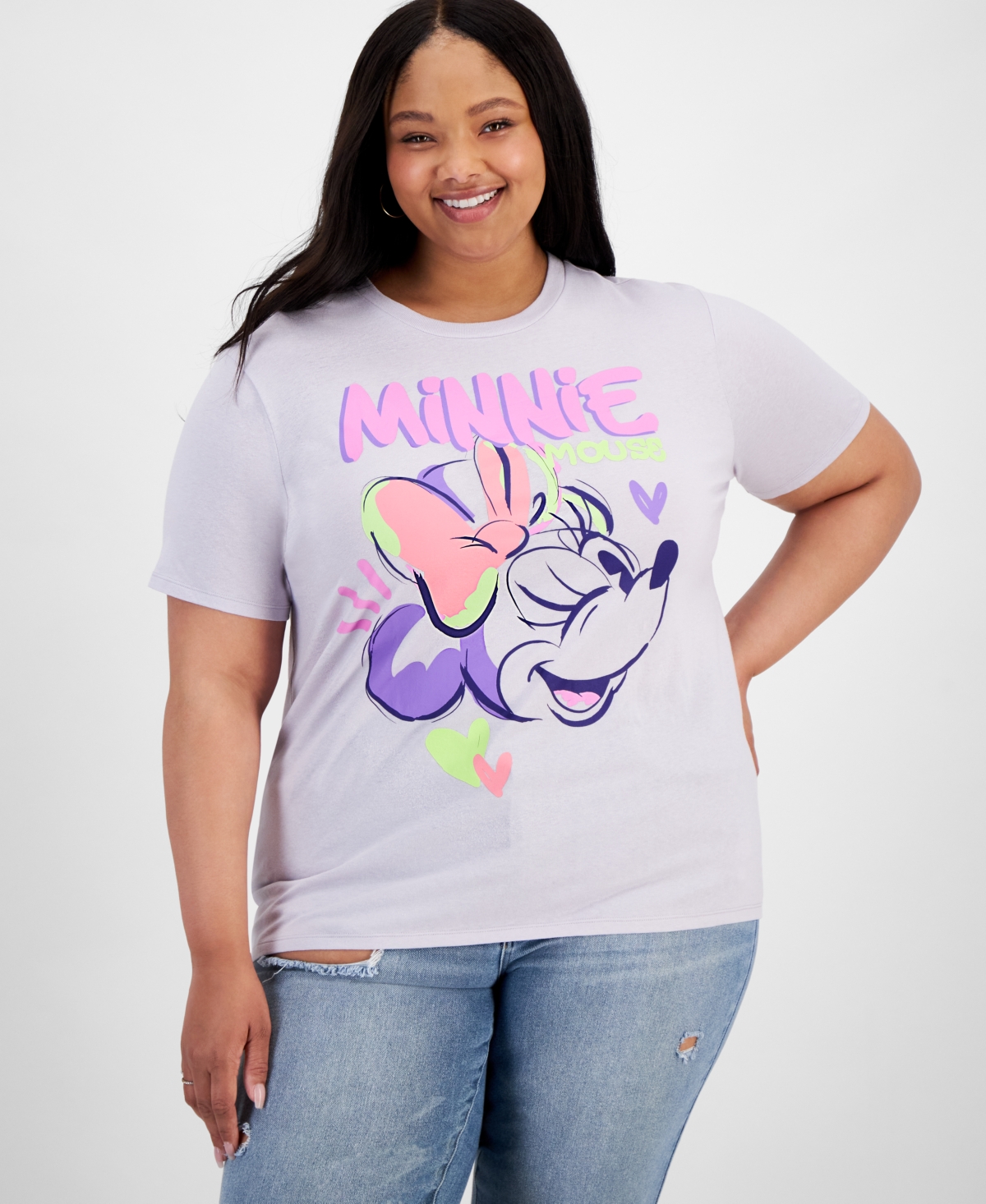 Trendy Plus Size Minnie Wink Sketch Graphic T-Shirt - Lavender B
