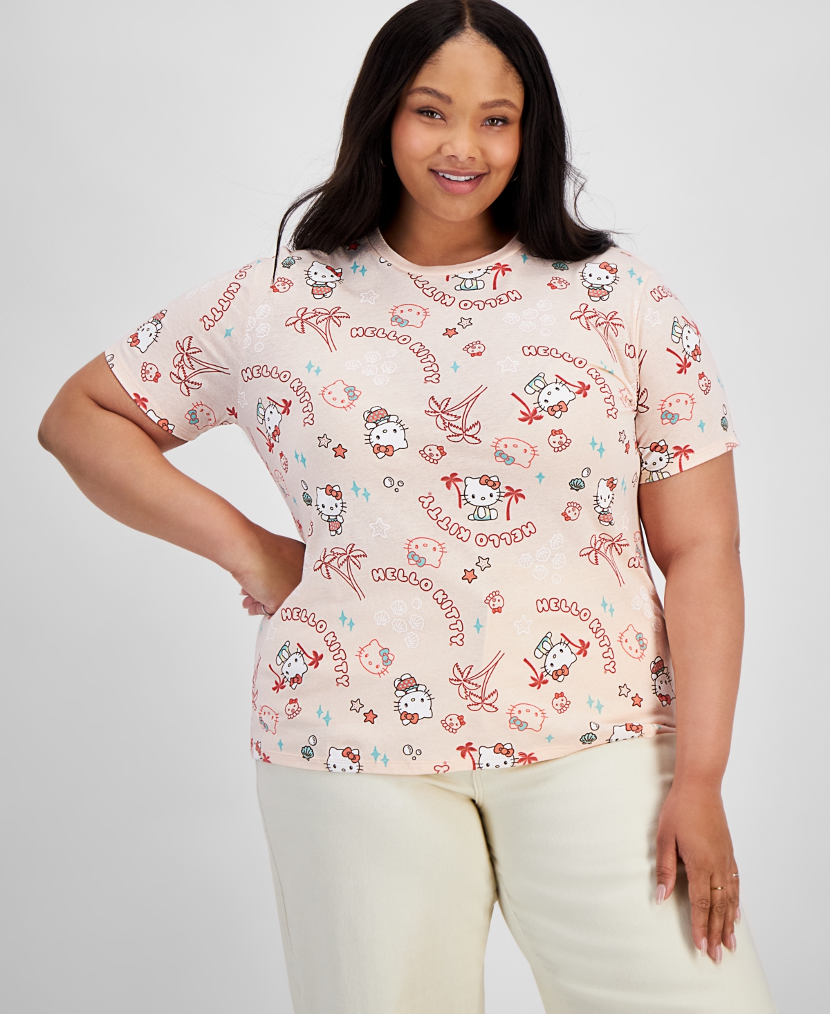 Trendy Plus Size Hello Kitty Adventure T-Shirt - Cloud Pink