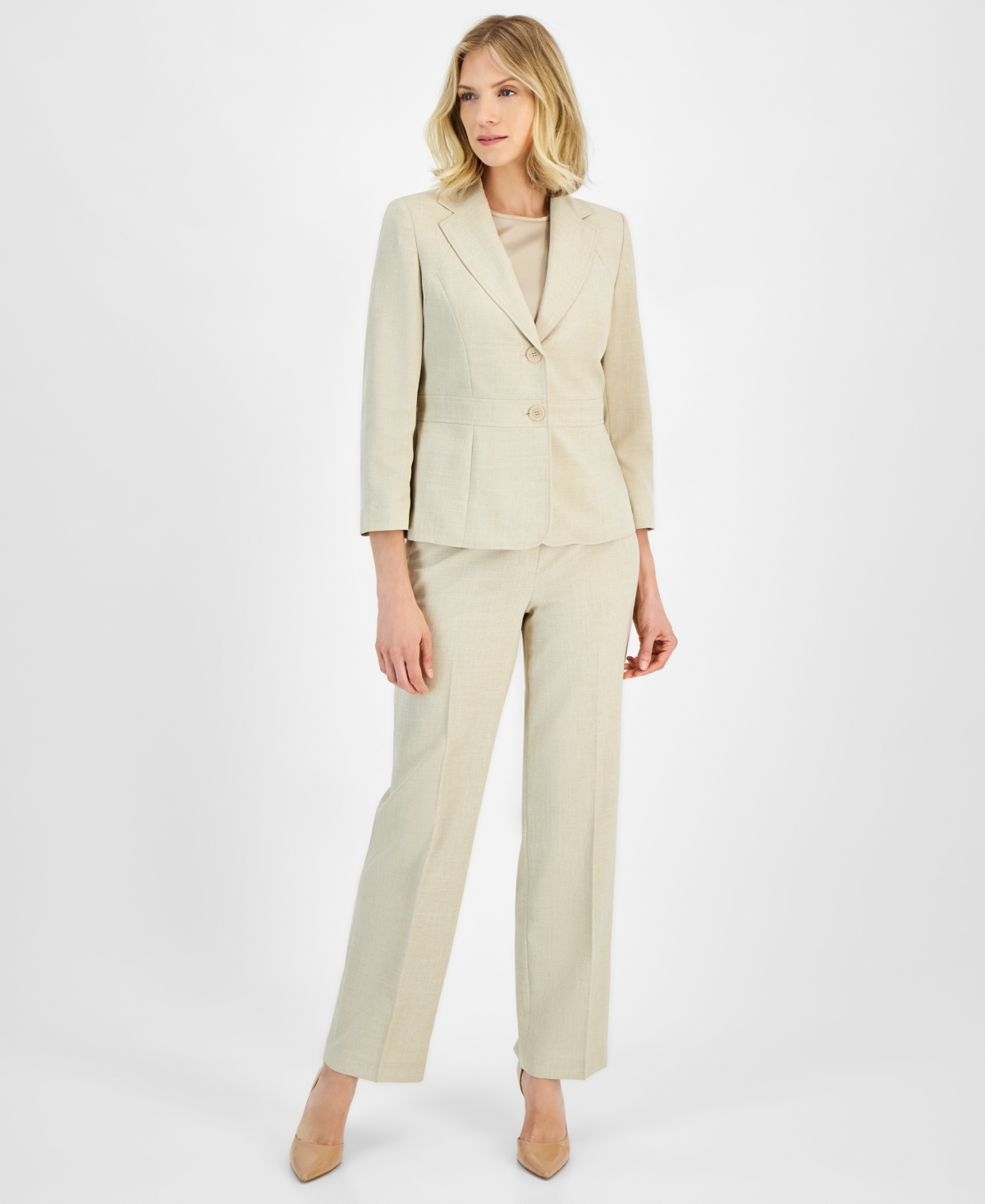 Two-Button Inset Jacket Extended-Tab Waist Pantsuit, Regular & Petite - Tan Multi