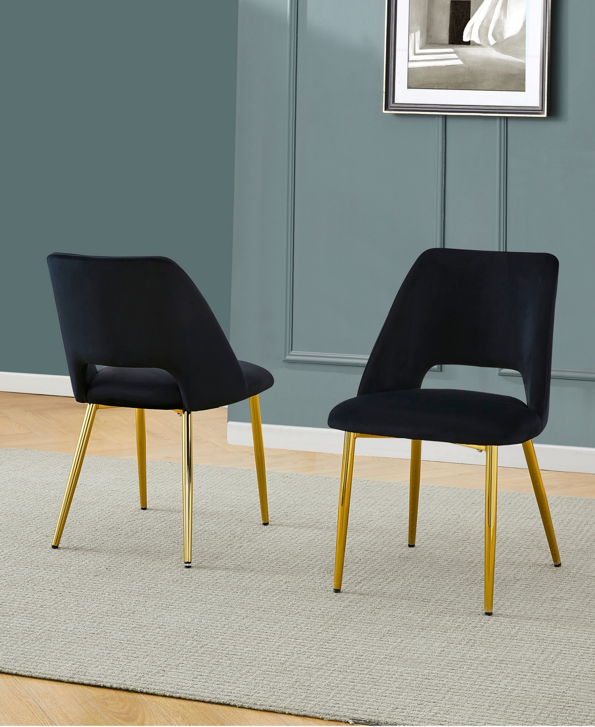 Best Quality Furniture 23" L X 20" W X 32" H Velvet Upholstered Side Chairs With Gold-tone Chrome Legs, Set Of 2