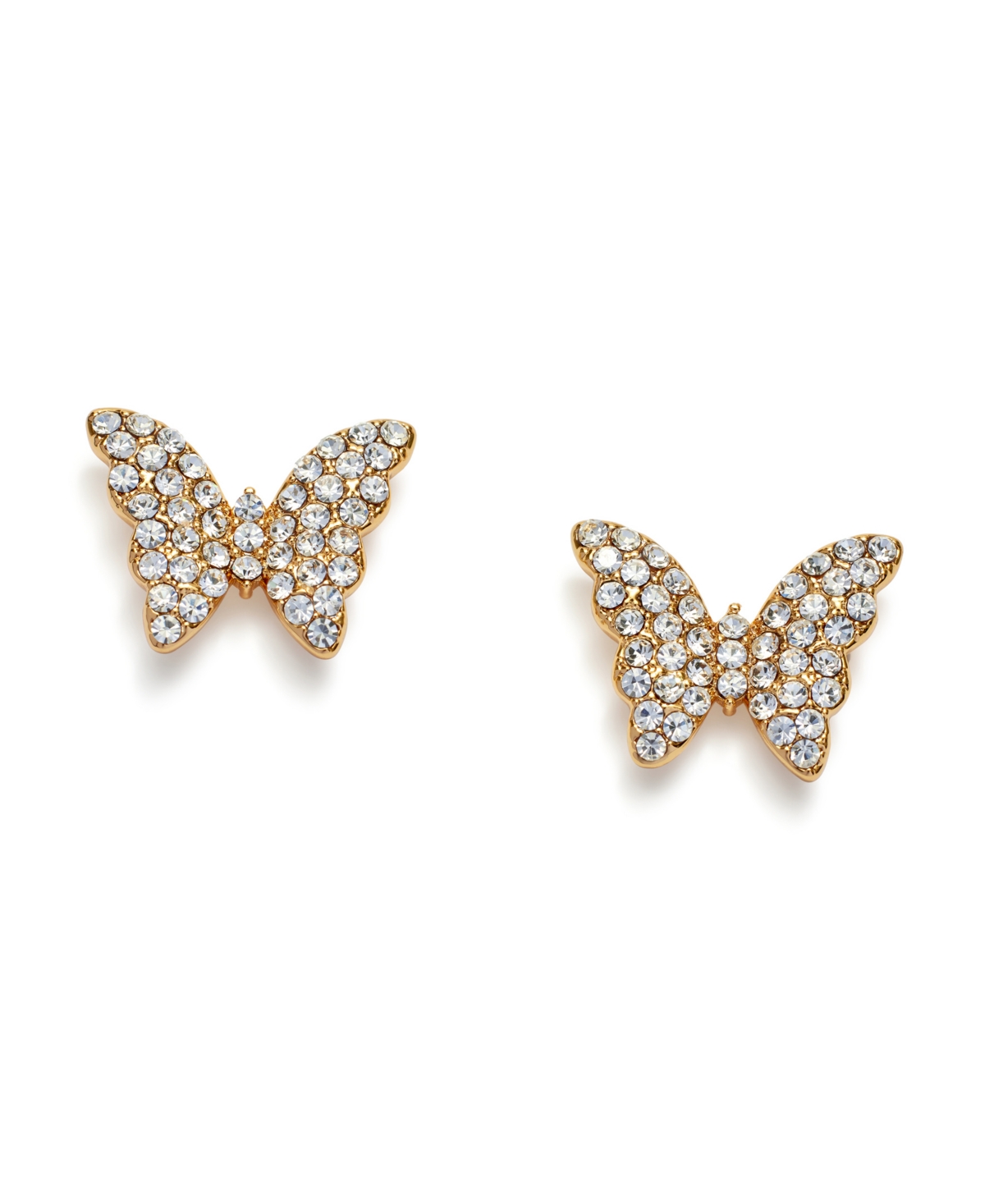 Faux Stone Pave Butterfly Stud Earrings - Crystal, Rhodium