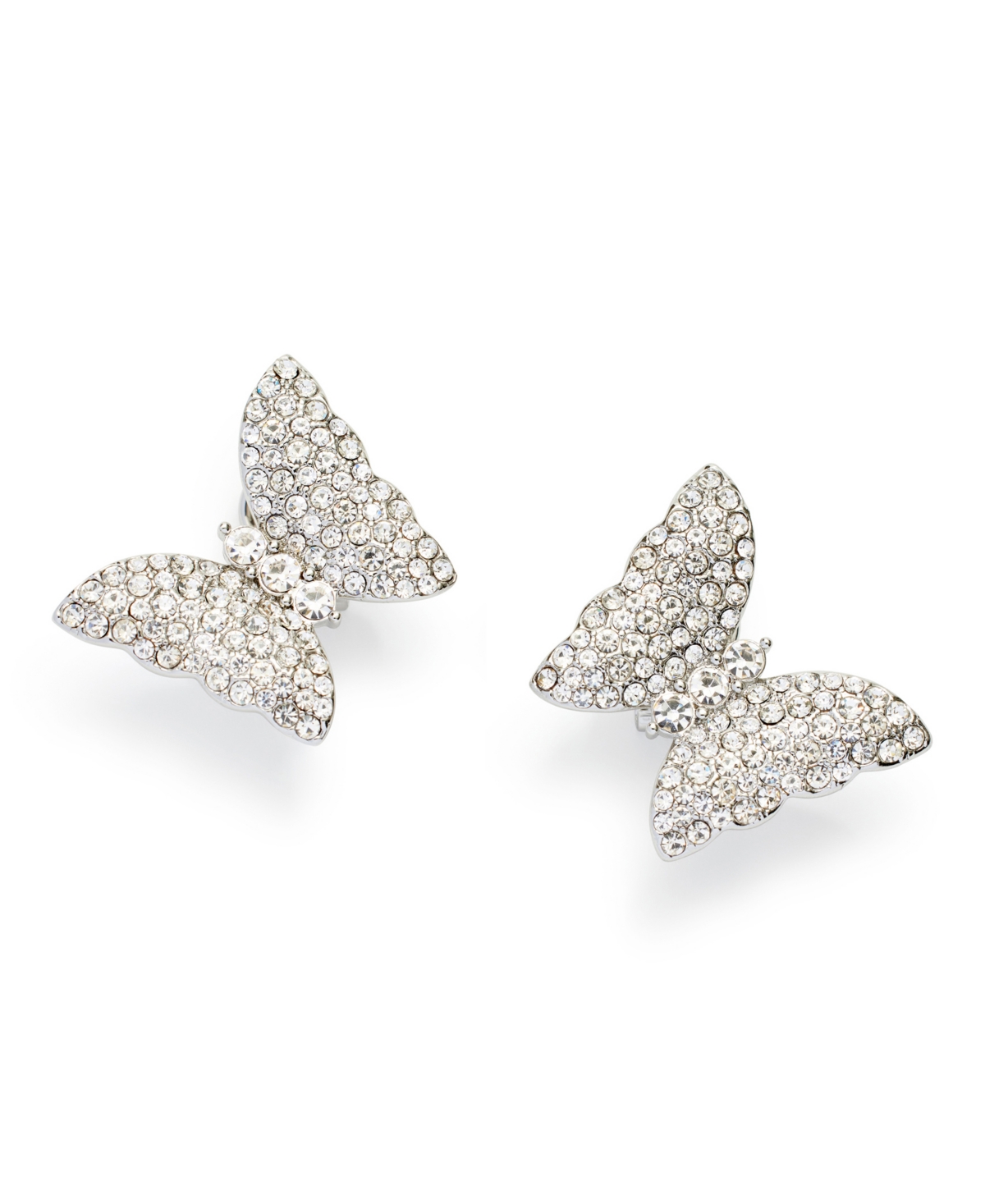 Faux Stone Pave Butterfly Post Earrings - Crystal, Rhodium