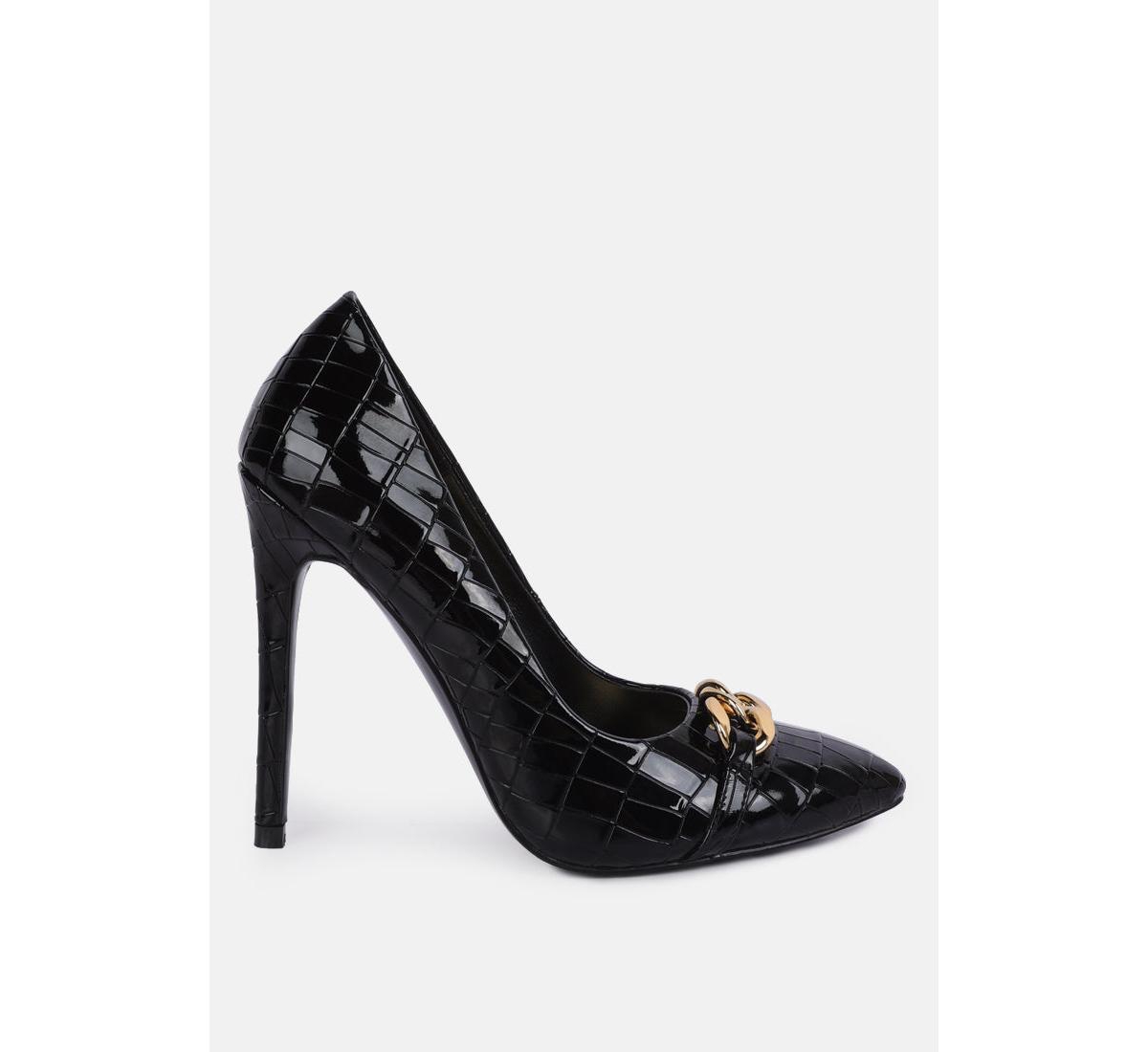 fanfare croc stiletto pump heels - Black