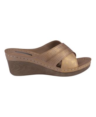 Women's Hayden Perforated Contrast Cross Strap Wedge Sandals