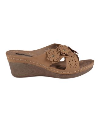 Women's Miller Cross Strap Flower Slip-On Wedge Sandals