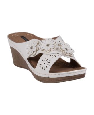 Women's Miller Cross Strap Flower Slip-On Wedge Sandals