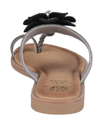 Women's Blossom Flower Embellished Toe Ring Flat Sandals