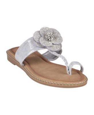 Women's Blossom Flower Embellished Toe Ring Flat Sandals