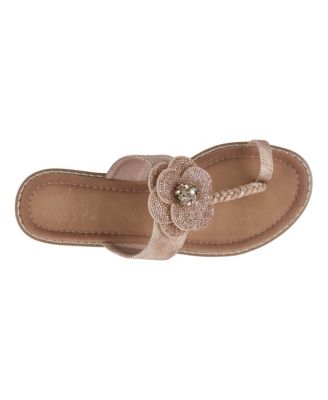 Women's Blossom Flower Embellished Toe Ring Flat Sandals