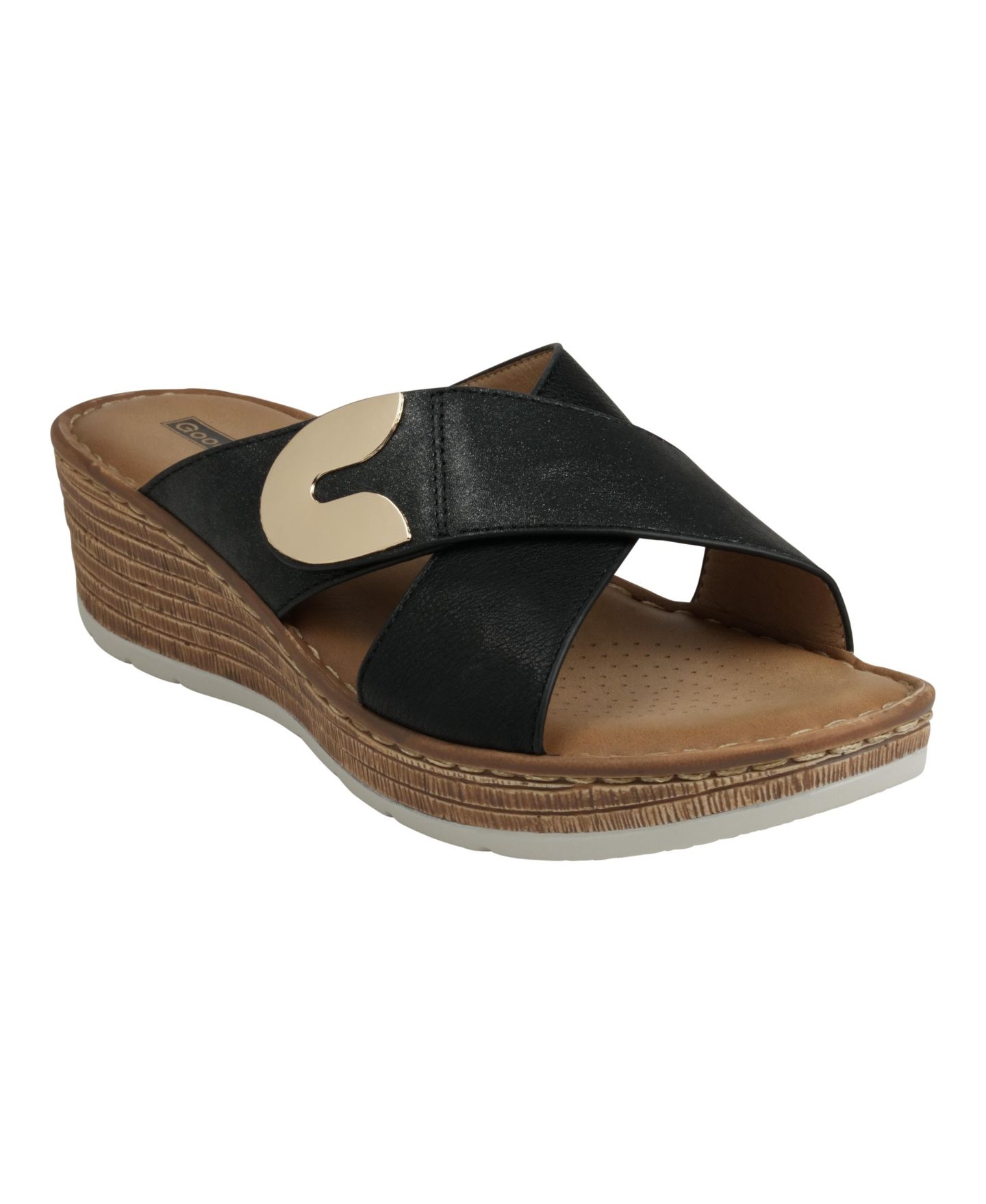Женские сандалии GC Shoes Demi Cross Strap Hardware Slip-On Wedge, цвет: Чёрный — фото 1