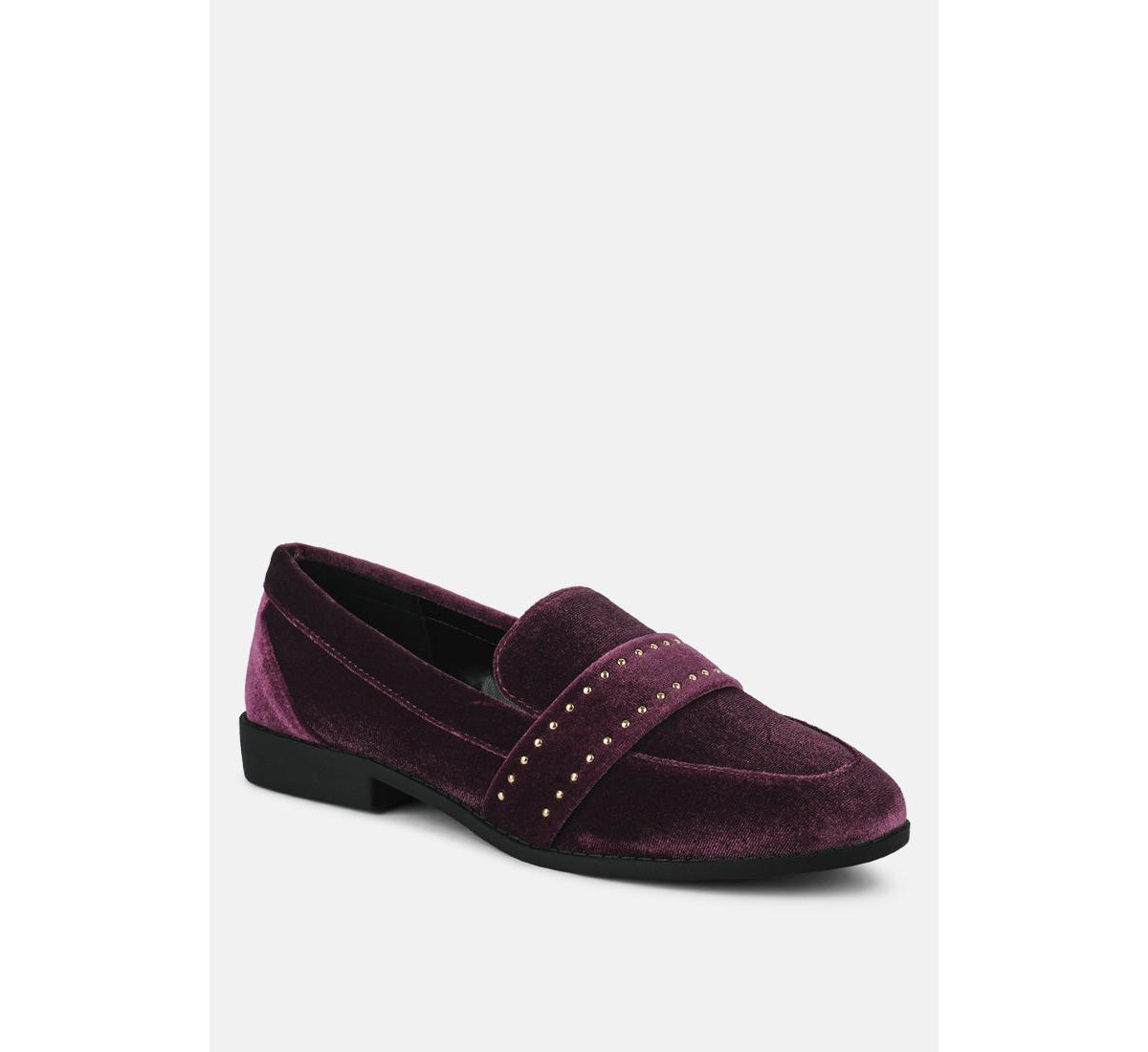 London Rag Walkin Stud Detail Velvet Loafers