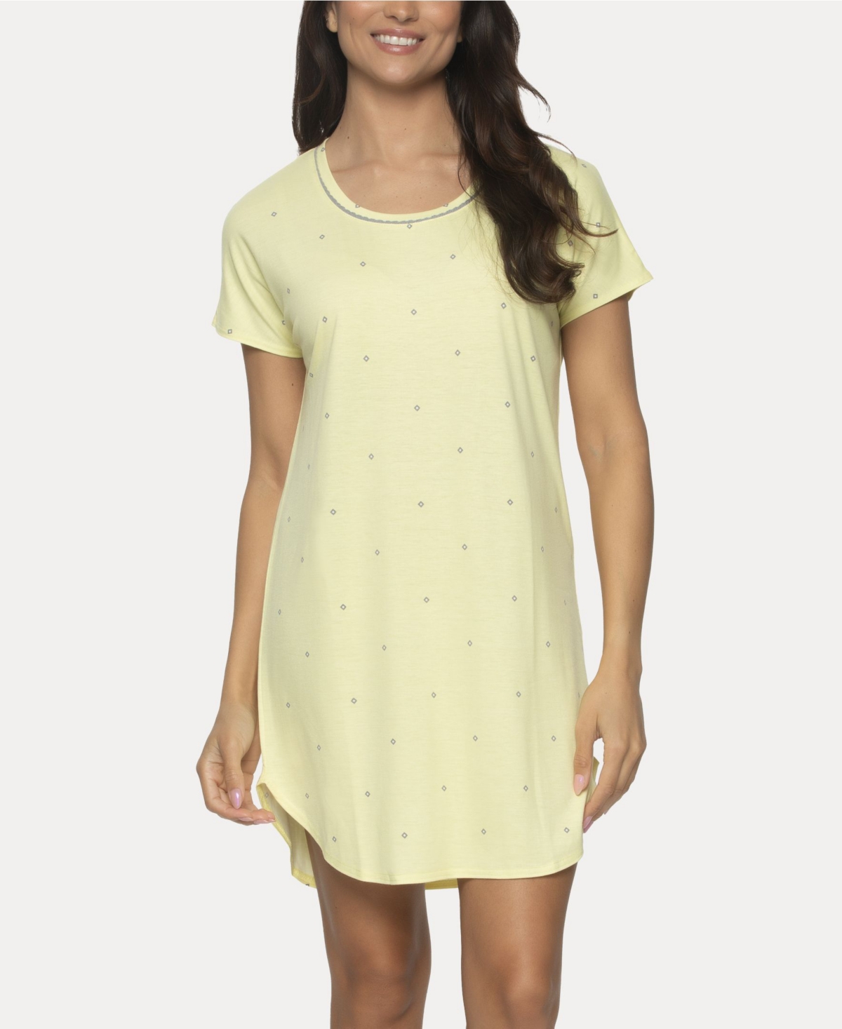 Shop Felina Women's Jessie Knit Sleep Shirt In Lemon Meringue With Gray Diamond