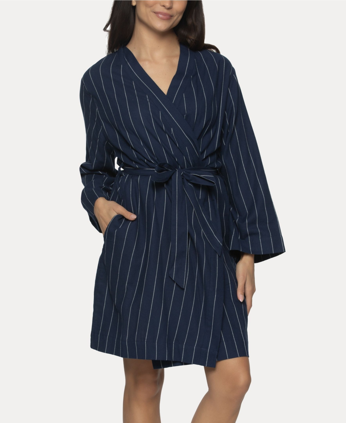 Women's Mirielle Robe - White with Gray Pinstripe