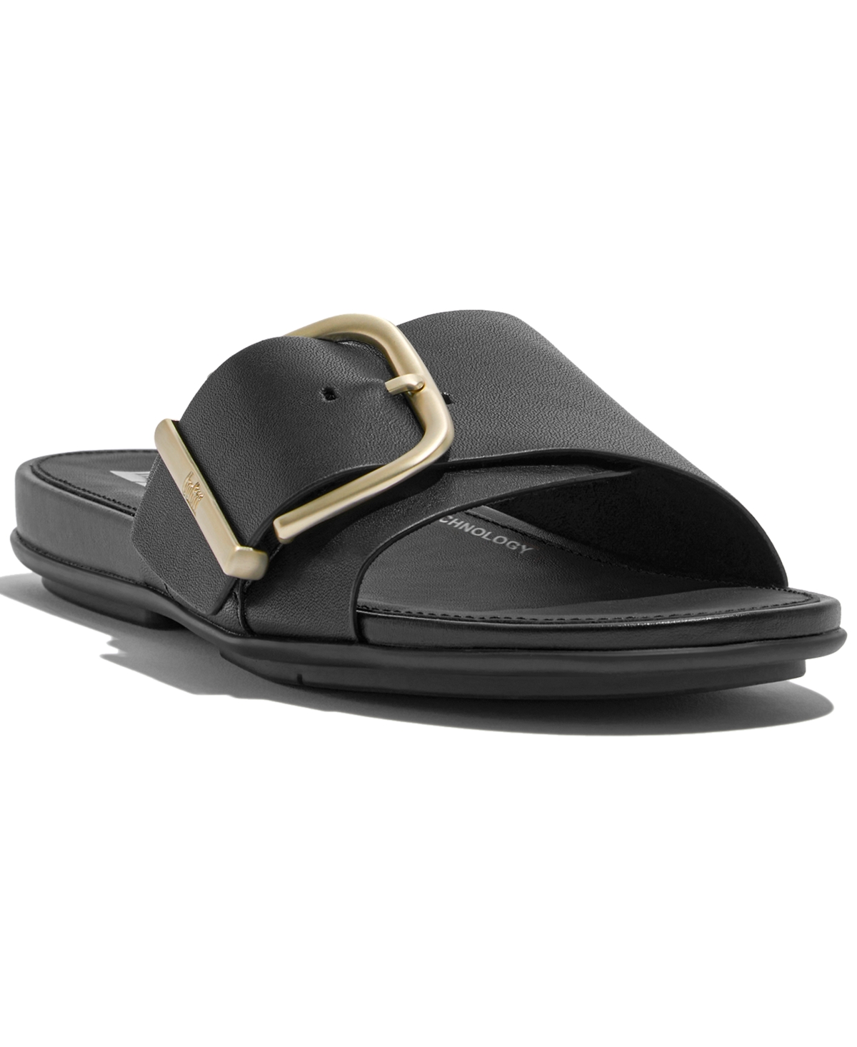Shop Fitflop Women's Gracie Maxi-buckle Leather Slides In Black