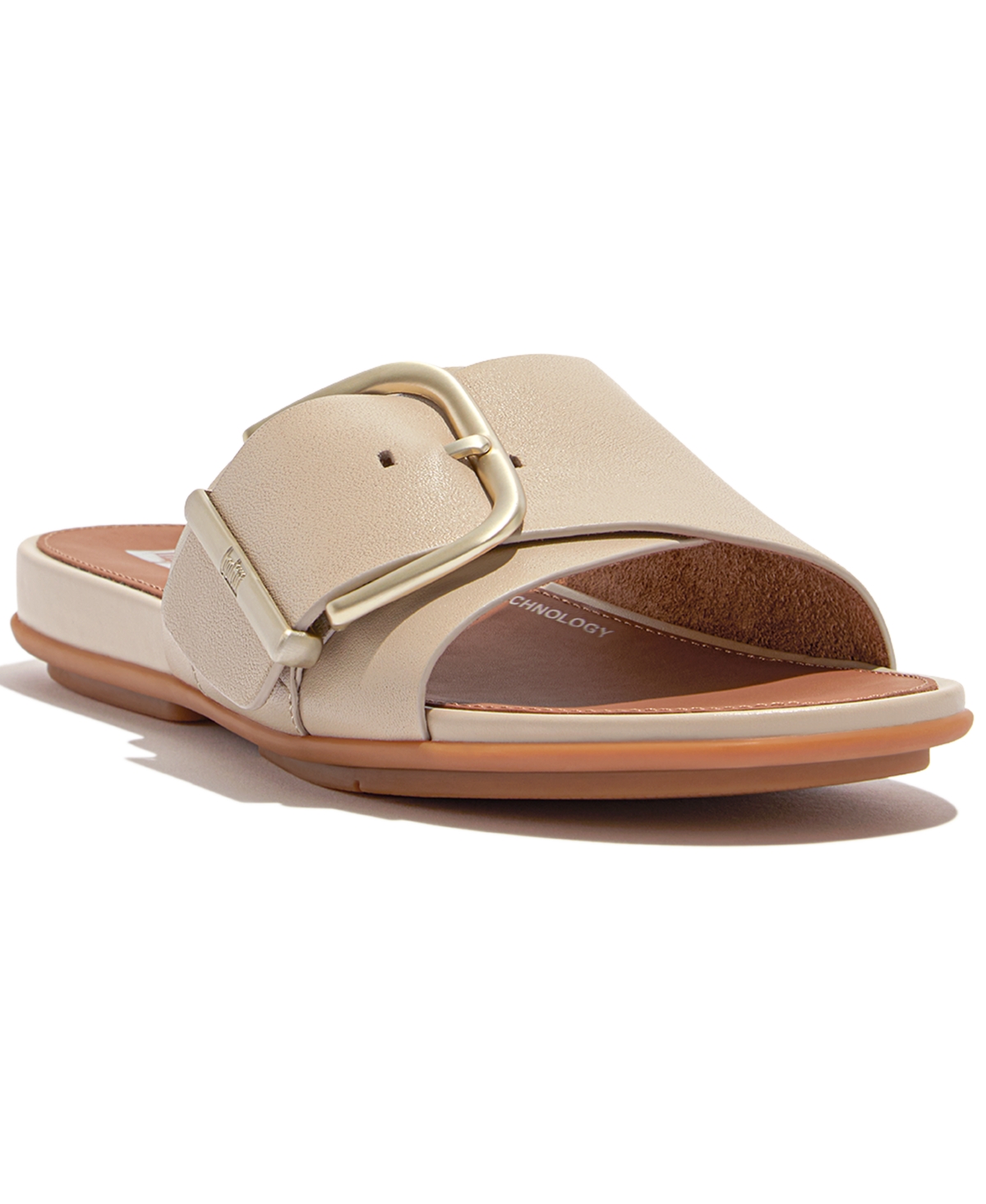 Shop Fitflop Women's Gracie Maxi-buckle Leather Slides In Stone Beige