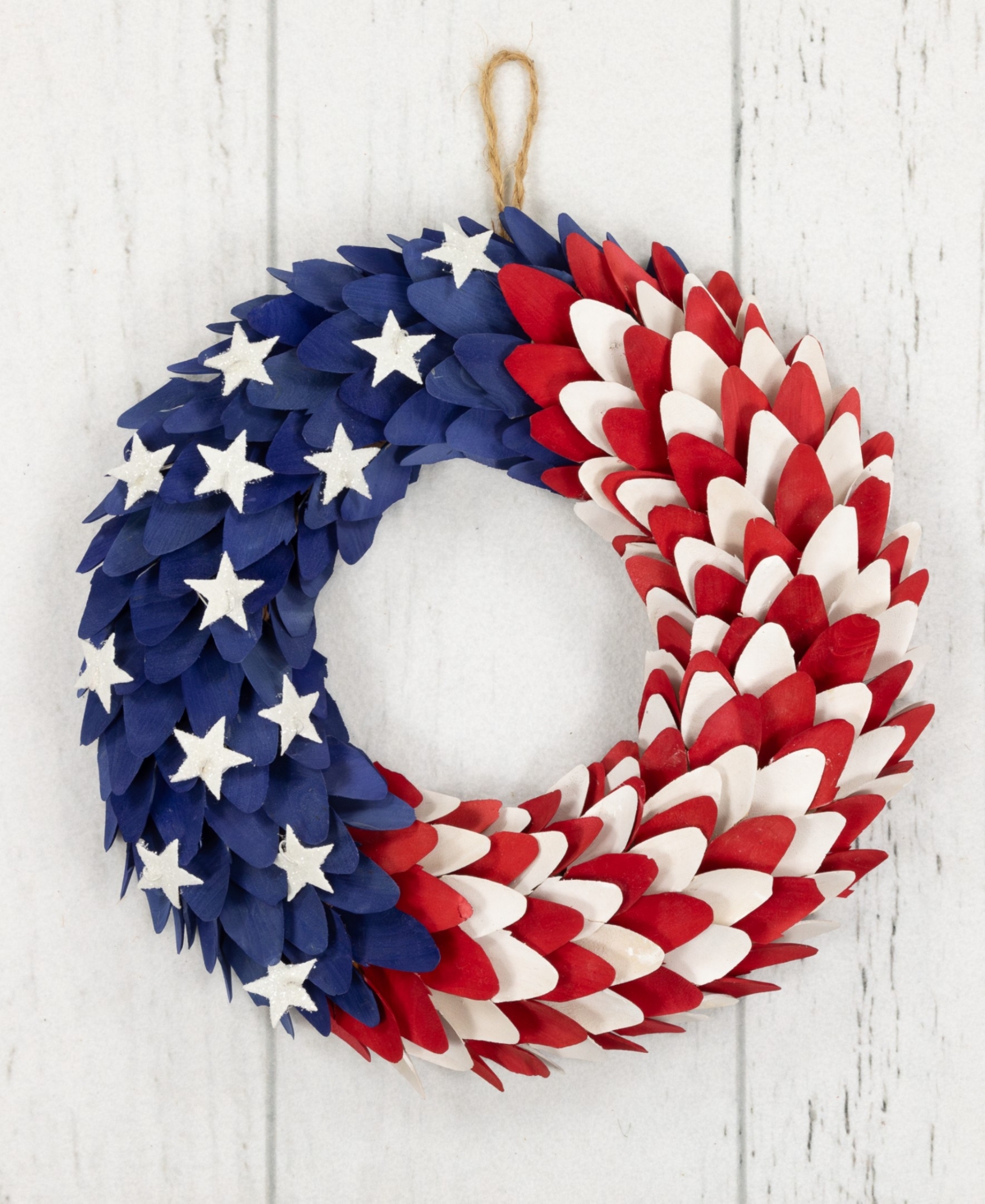 Shop Northlight Petals And Stars Wooden Americana Wreath, 15" In Blue