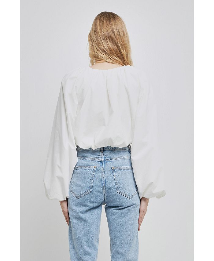 English Factory Women's Cropped Blouson Long Sleeve Top Macy's