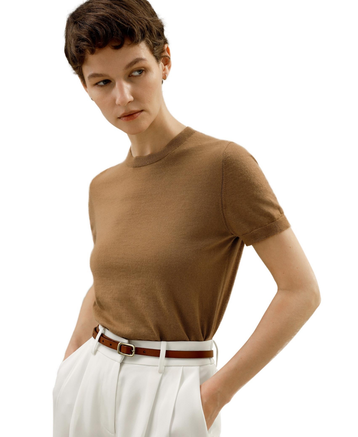Cashmere Round Neck Sweater for Women - White