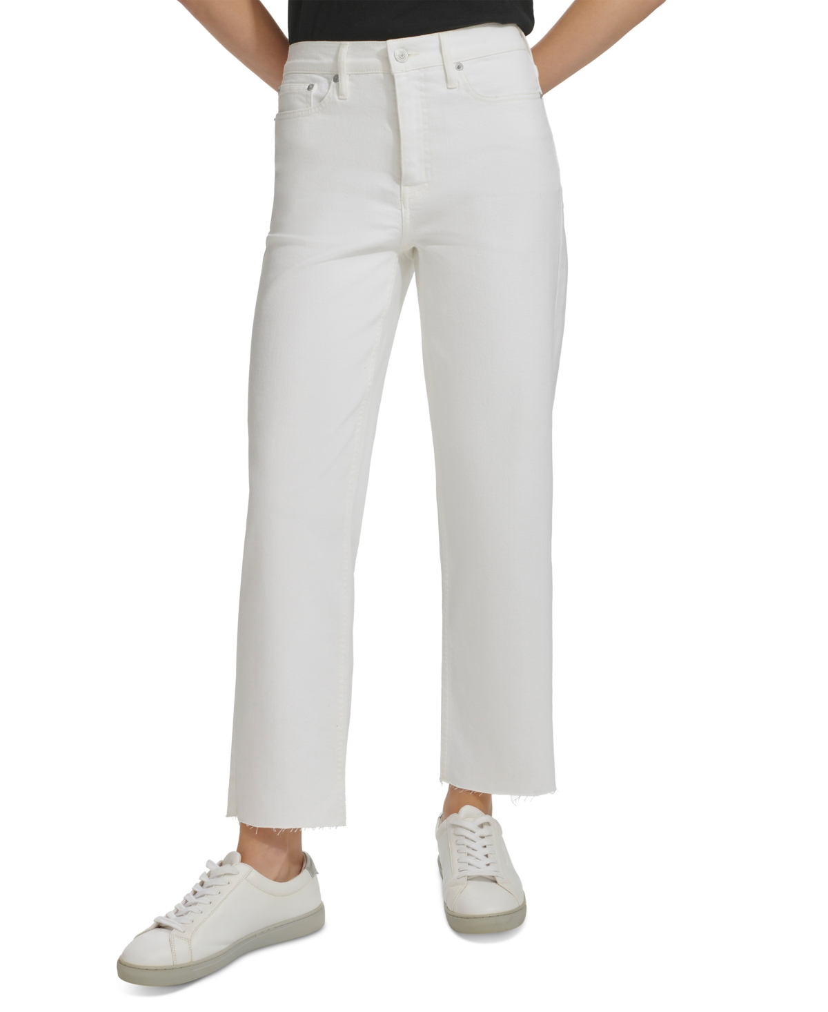 Shop Calvin Klein Jeans Est.1978 Women's High-rise Cropped Stretch Cut-hem Denim Jeans In White