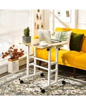 Height Adjustable Mobile Standing Desk with Tiltable Desktop & 2 Hanging Hooks