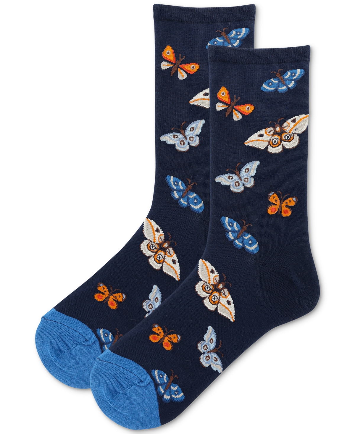 Women's Moth Printed Crew Socks - Navy