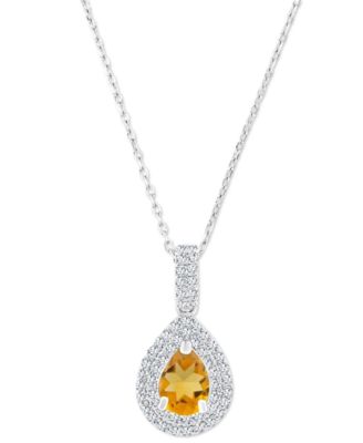 Amethyst (5/8 ct. t.w.) & Lab-Grown White Sapphire (1/2 ct. t.w.) Teardrop Halo Birthstone Pendant Necklace in Sterling Silver, 16" + 2" extender