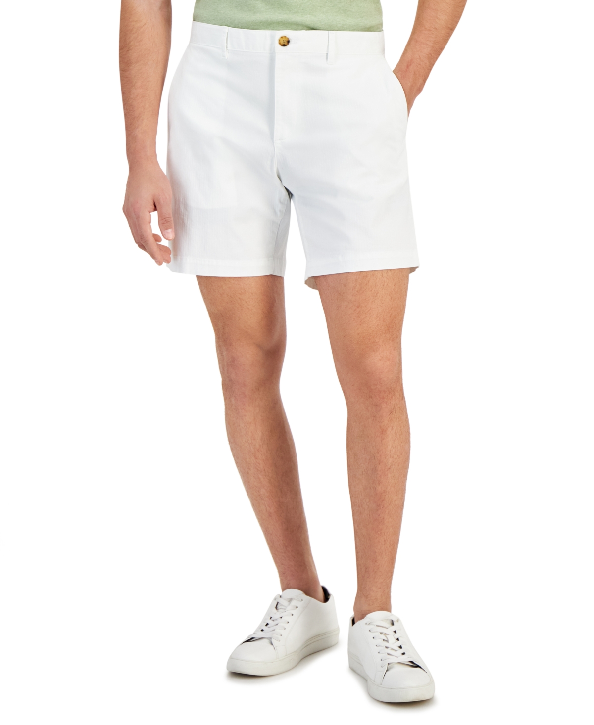 Michael Kors Men's Slim-fit Stretch Herringbone Twill 7" Shorts In White