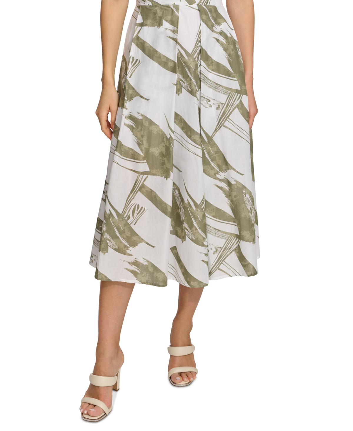 Shop Dkny Women's Printed Pleated Cotton Voile Midi Skirt In Abs Brshst