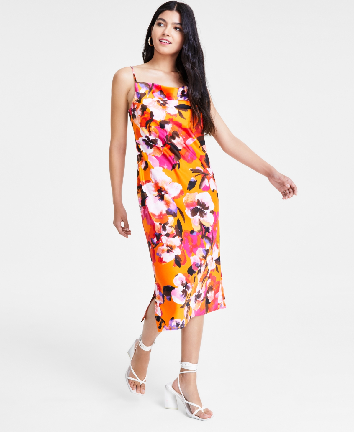 Women's Sleeveless Cowl Neck Shift Dress, Created for Macy's - Tangerine