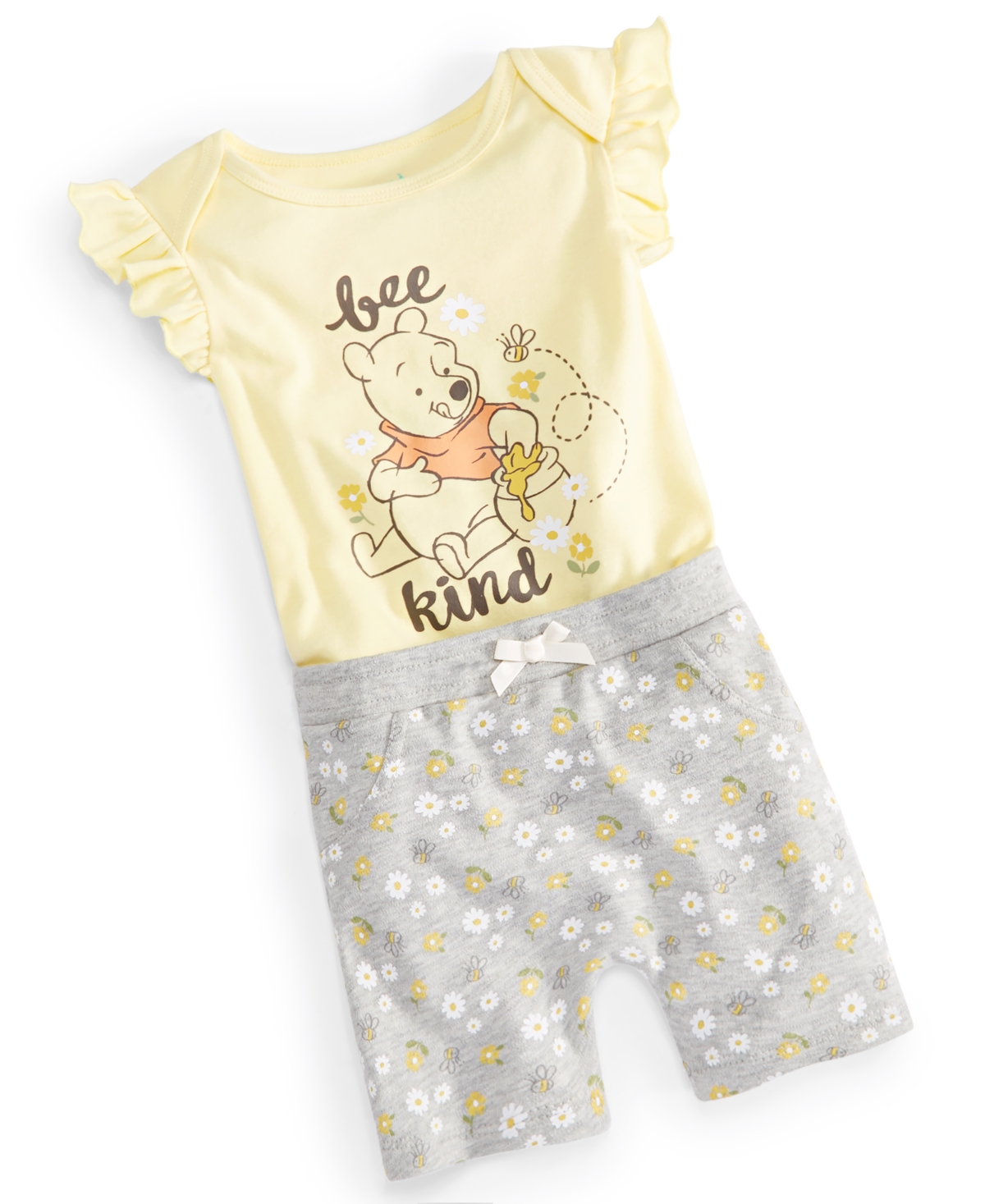 Shop Disney Baby Girls Winnie-the-pooh Bee Kind Bodysuit & Shorts, 2 Piece Set In Light Yellow