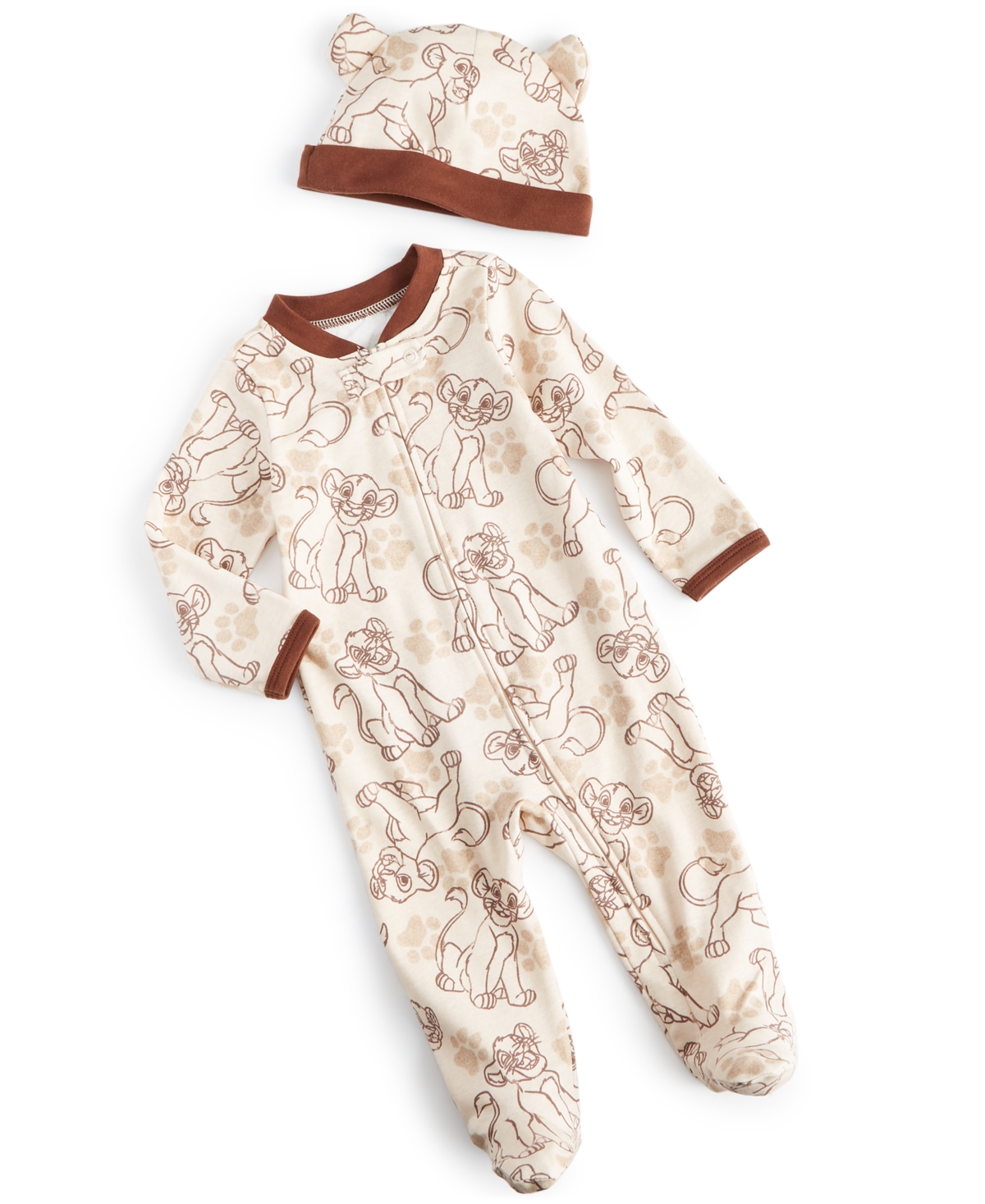 Shop Disney Baby Boys The Lion King Footed Coverall & Hat, 2 Piece Set In Beige