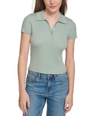 Calvin Klein Jeans Women s Ribbed Short Sleeve Polo Shirt Jasper XL