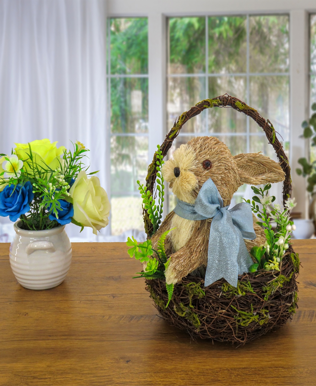 National Tree Company Blue Bow Bunny in Basket