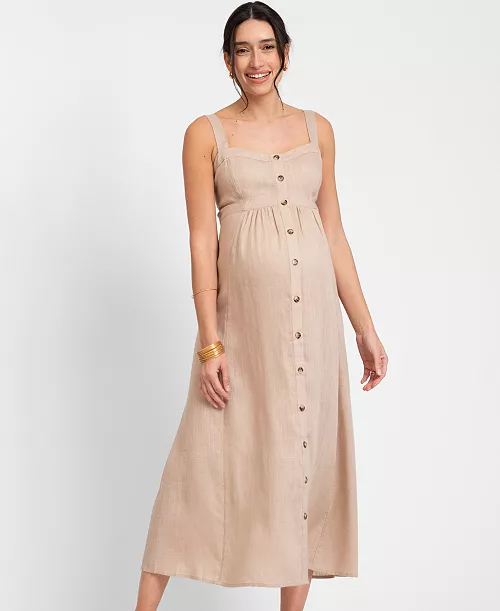 women's linen-blend button-front midi dress