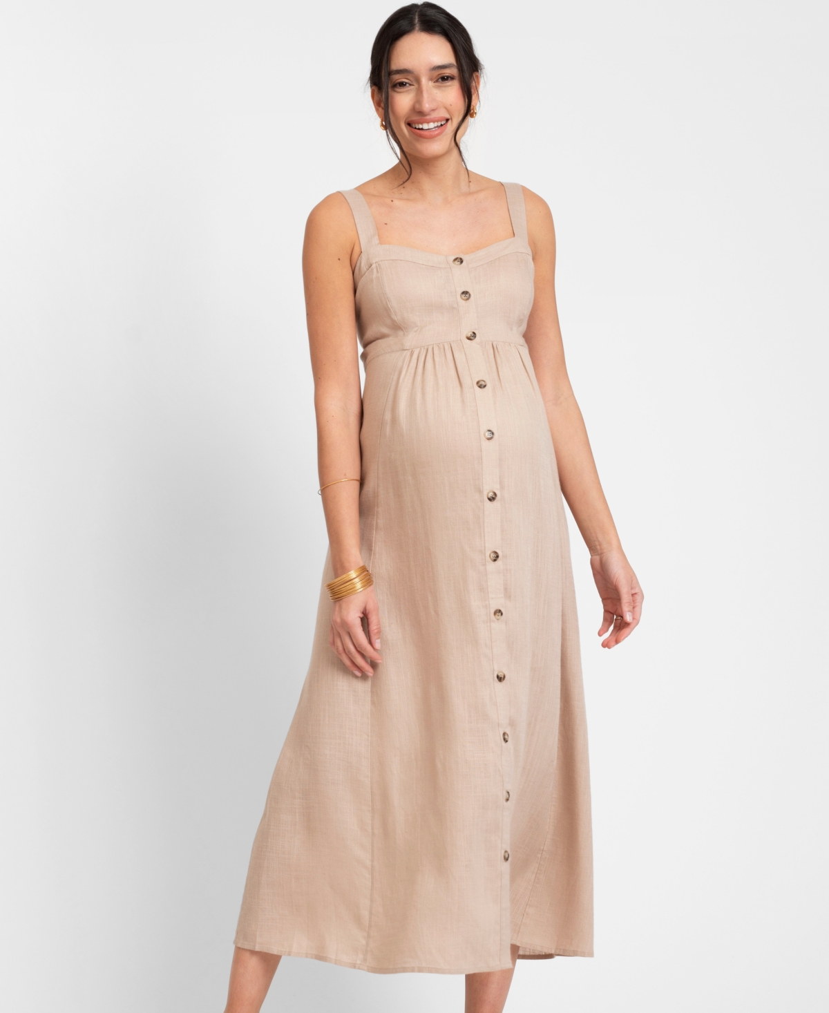 Seraphine Women's Linen-blend Button-front Midi Dress In Taupe