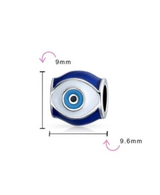 Spiritual Amulet Good Luck Blue Enamel Evil Eye Charm Barrel Bead Sterling Silver Fits European Bracelet