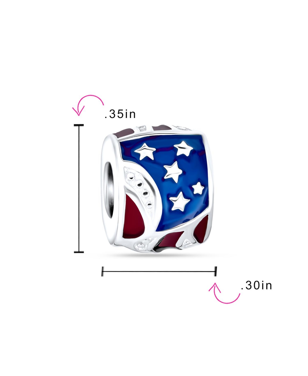 Bling Jewelry Red WhiteStripe Holiday American Usa Patriotic Flag Star Charm Barrel Bead For Women Sterling Silver Fits European Bracelet - Blue