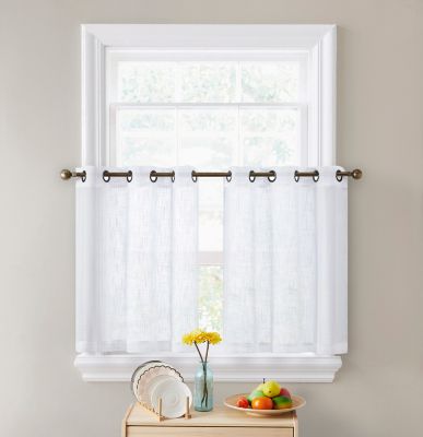 Abbey Faux Linen Textured Semi Sheer Privacy Light Filtering Transparent Grommet Short Thick Cafe Curtain Tiers For Small Windows Kitchen Bathr