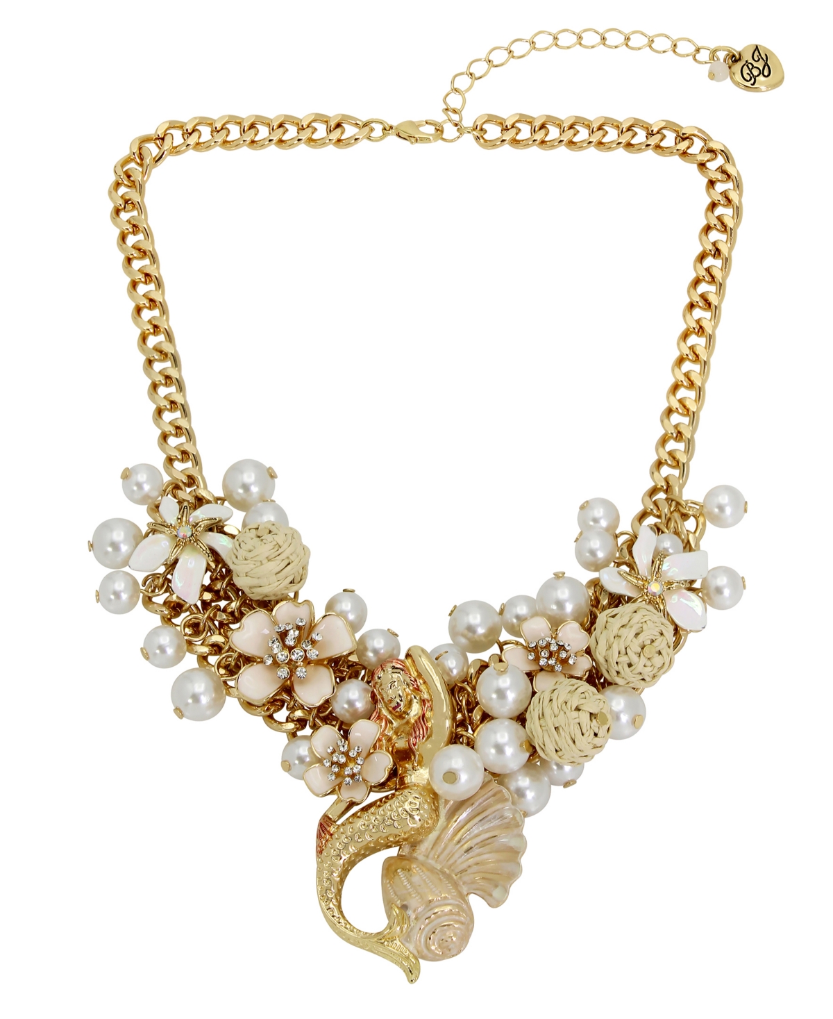 Betsey Johnson Faux Stone Mermaid Shell Bib Necklace In White,gold
