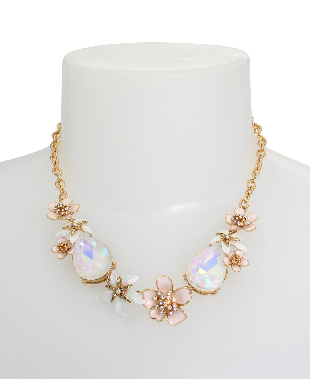 Shop Betsey Johnson Faux Stone Starfish Flower Bib Necklace In White,gold