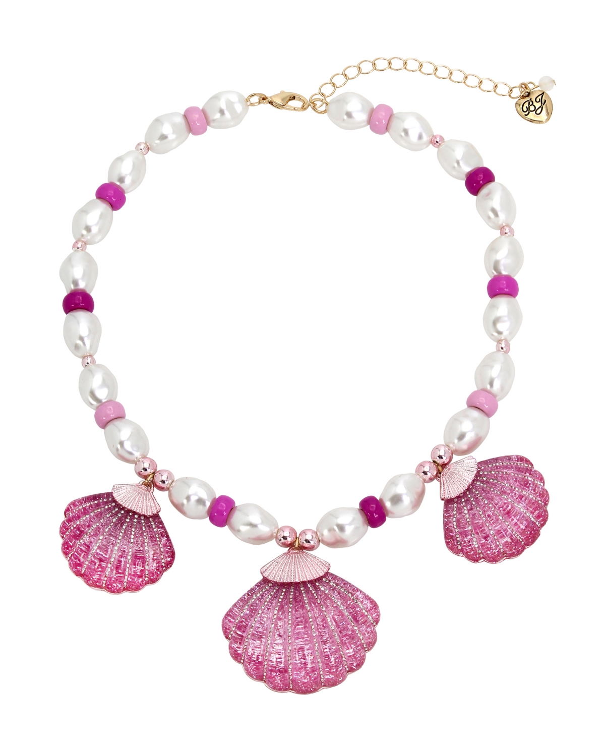 Betsey Johnson Faux Stone Seashell Bib Necklace In Pink