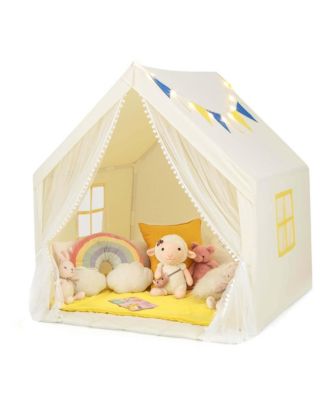 Large Play Tent Kids & Toddlers Playhouse with Washable Cotton Mat, Star Lights