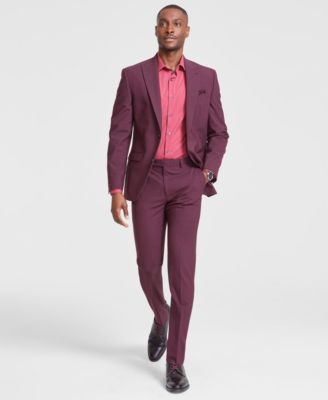 Mens Skinny Fit Burgundy Wool Blend Suit Created For Macys